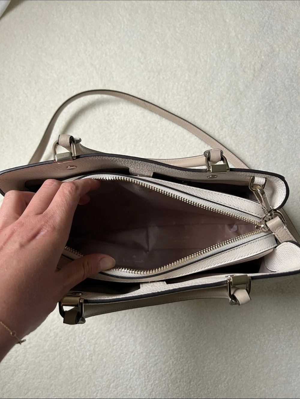 kate spade Pebbled Leather Satchel in Taupe